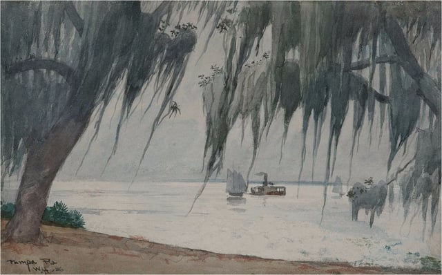 Spanish Moss, by Winslow Homer - Tampa bay, Florida. Painting of Spanish Moss swaying from live oak limbs, a familiar scene in Central Florida.