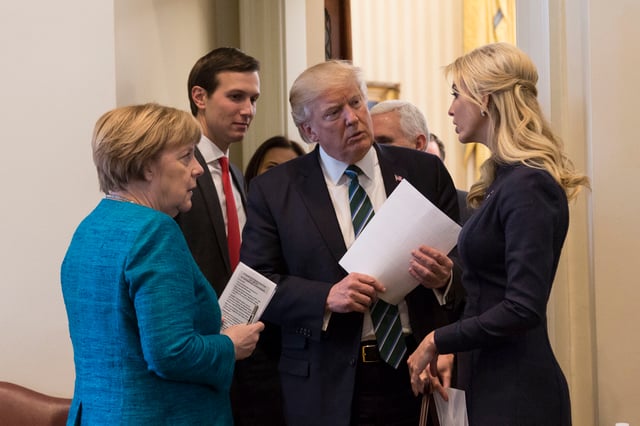 Kushner with President Trump and German Chancellor Angela Merkel in March 2017