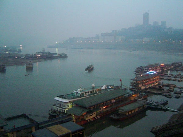 The confluence of the Jialing River and Yangtze River, as seen from Chongqing