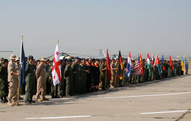 Partnership for Peace conducts multinational military exercises like Cooperative Archer, which took place in Tbilisi in July 2007 with 500 servicemen from four NATO members, eight PfP members, and Jordan, a Mediterranean Dialogue participant.