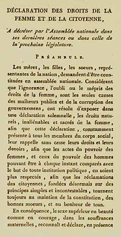 First page of the Declaration of the Rights of Woman and the Female Citizen