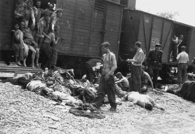 Bodies being pulled out of a train carrying Romanian Jews from the Iași pogrom, July 1941