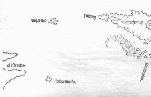 First map of the island of Bermuda in 1511, made by Peter Martyr d'Anghiera in his book Legatio Babylonica