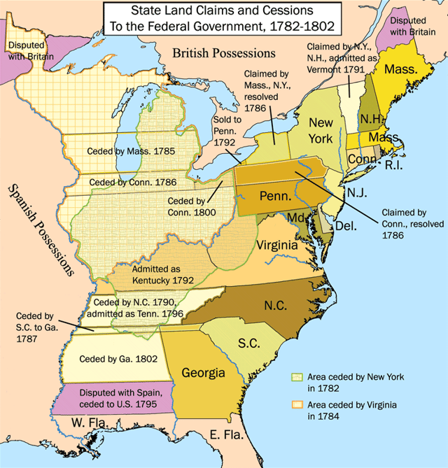 Map of the United States and territories after the Treaty of Paris