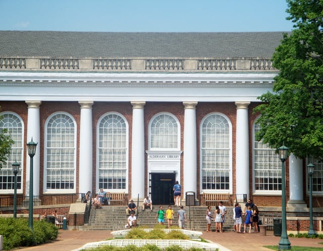 Alderman Library is home to 1.7 million books. It is one of eleven libraries at UVA, and hosts one-third of the 1.9 million visitors to the system each year as of 2018.