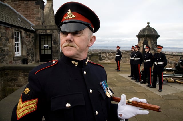 Sergeant, Royal Artillery, on the esplanade of Edinburgh Castle, firing the One o'Clock Gun