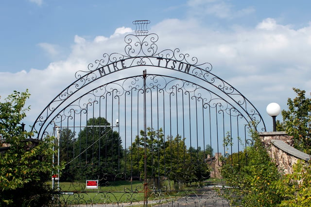 The gates of Tyson's mansion in Southington, Ohio, which he purchased and lived in during the 1980s.