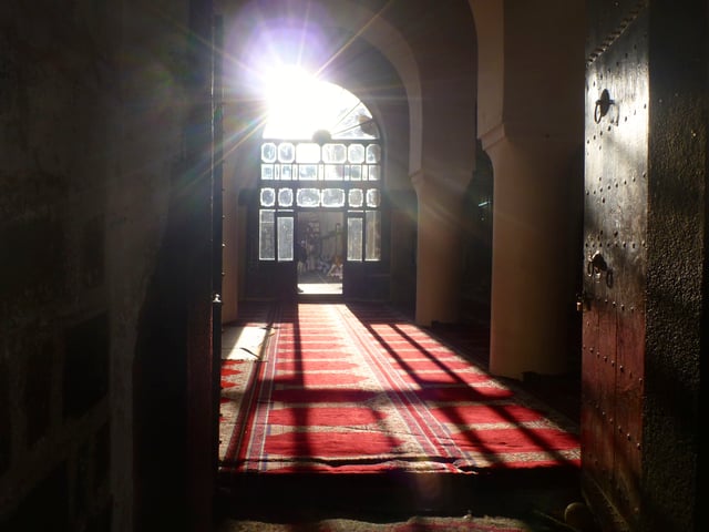The interior of the Great Mosque of Sana'a, the oldest mosque in Yemen