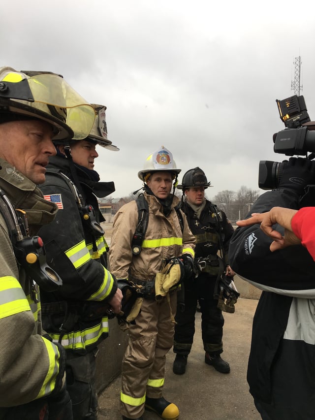 Greitens training with firefighters at the St. Louis Fire Academy in February 2017.