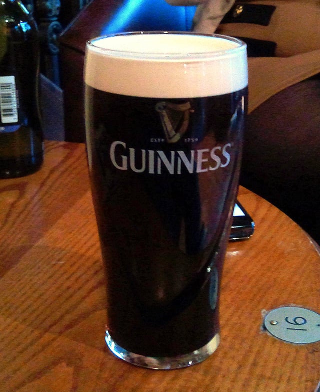 An example of the newly designed Guinness pint glass released in 2010.