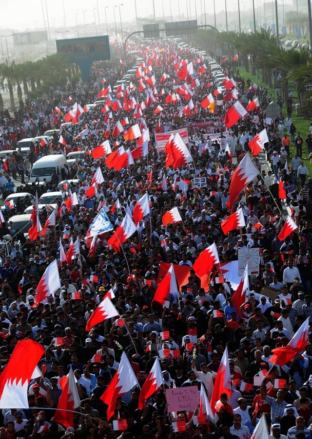 Over 100,000 Bahrainis taking part in the "March of Loyalty to Martyrs" in Manama honoring political dissidents killed by security forces