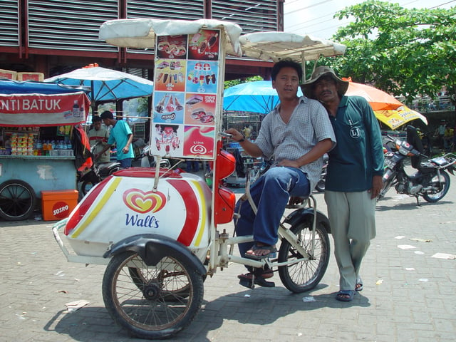 A bicycle-based ice cream vendor in Indonesia