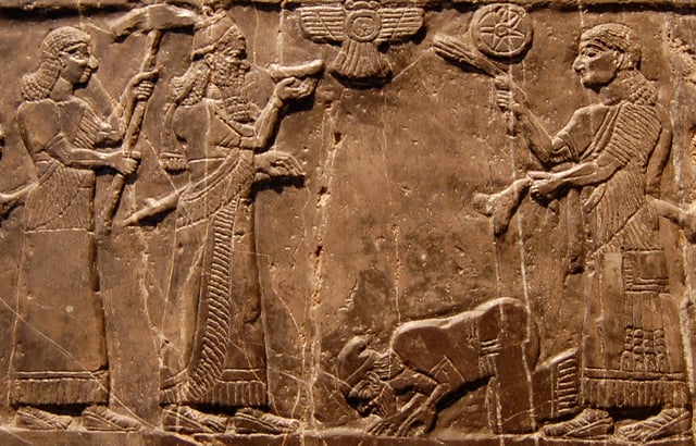 Jehu, king of Israel, bows before Shalmaneser III of Assyria, 825 BC.
