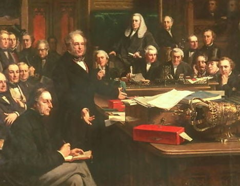 Lord Palmerston addressing the House of Commons during the debates on the Treaty of France in February 1860