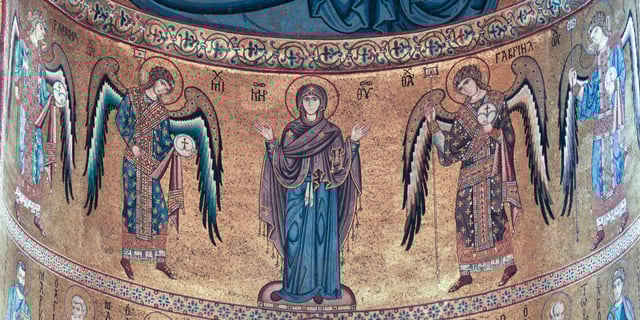 Virgin Mary with four archangels.