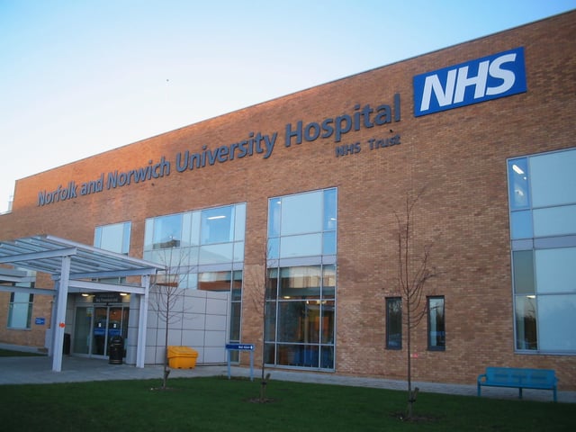 The National Health Service Norfolk and Norwich University Hospital in the UK, showing the utilitarian architecture of many modern hospitals
