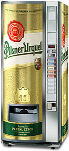 Vending machines can be used to sell goods such as food and beverages as well as services such as tickets to events or public transport. Pictured a beer vending machine