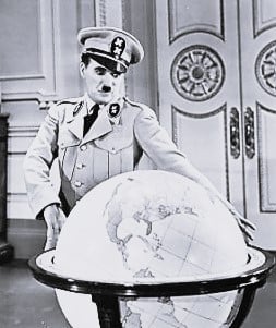 Chaplin satirising Adolf Hitler in The Great Dictator