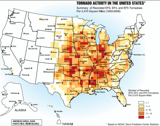 Intense tornado activity in the United States.