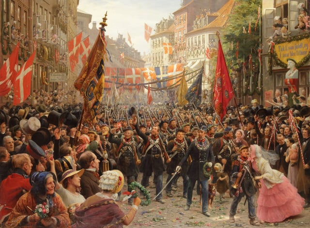 Danish soldiers parade through Copenhagen in 1849 after victories in the First Schleswig War