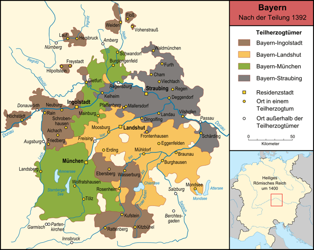 Bavarian duchies after the partition of 1392