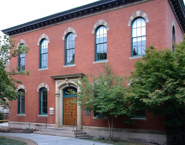 Rogers Hall on the College Green, built 1862, designed by Alpheus Morse in the Italian Gothic style as a chemistry laboratory, was renamed in 1989 the Salomon Center for Teaching