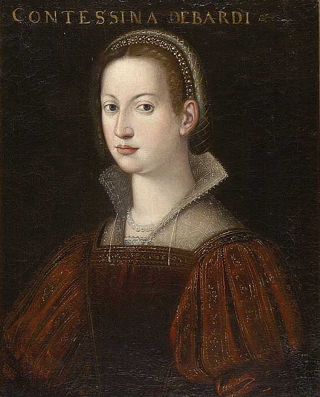 A 16th-century portrait of Contessina de' Bardi, Cosimo's wife, attributed to Cristofano dell'Altissimo.
