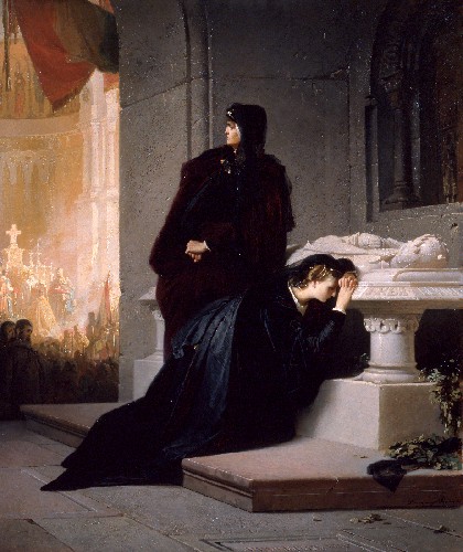 Elizabeth and Mary mourning at the tomb of Louis I, by Sándor Liezen-Mayer, 1864