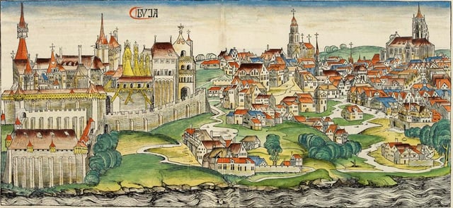 Buda during the Middle Ages, woodcut from the Nuremberg Chronicle (1493)