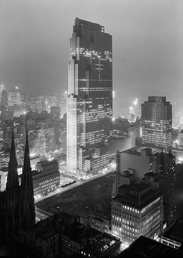 Rockefeller Center at night, December 1934