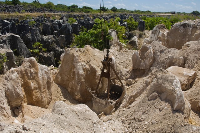 Limestone pinnacles remain after phosphate mining at the site of one of Nauru's secondary mines