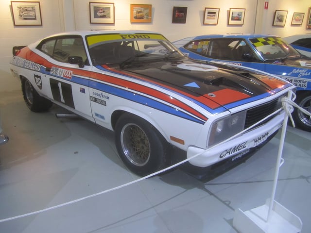 The 1977 Hardie-Ferodo 1000 winning Ford XC Falcon GS500 Hardtop of Allan Moffat and Jacky Ickx on display at the National Motor Racing Museum