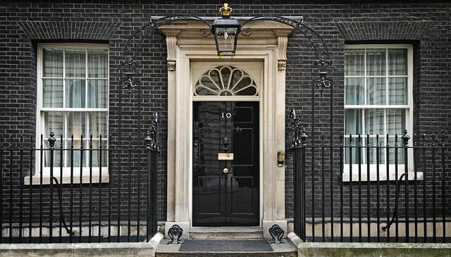 Main entrance of 10 Downing Street, the residence and offices of the First Lord of HM Treasury