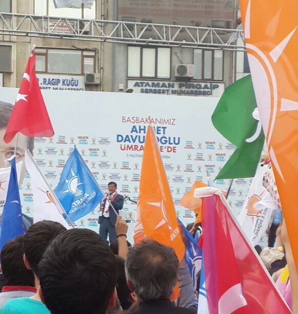 Davutoğlu speaking at an AKP rally in Ümraniye, İstanbul on 3 June 2015, ahead of the 2015 general election.