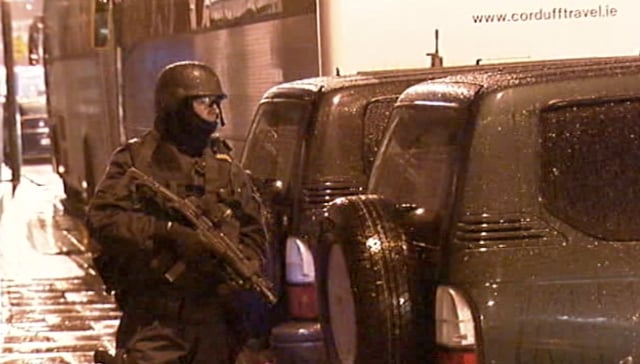 Garda Síochána Emergency Response Unit armed with an UZI submachine gun on duty in Dublin
