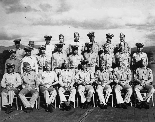 The Gunnery officers of USS Monterey. Ford is second from the right, in the front row.