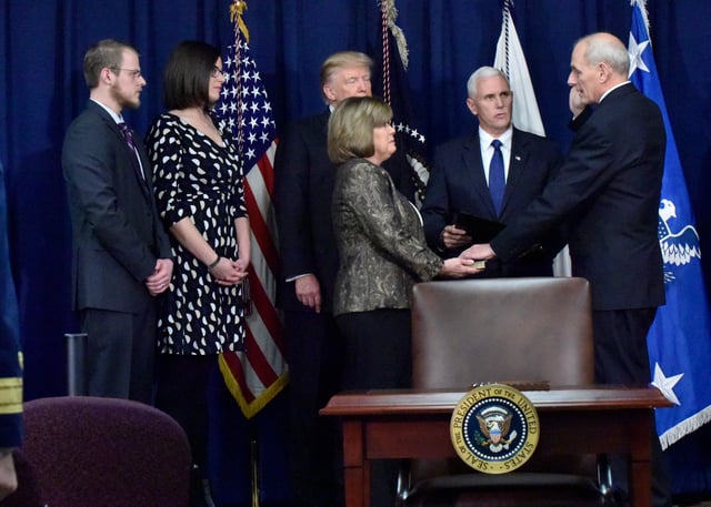 Pence swearing in John F. Kelly at DHS Headquarters on January 25, 2017