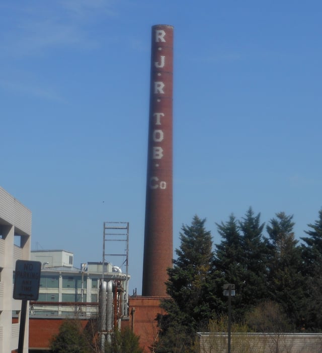 Smoke stack from R.J. Reynolds' former Bailey Power Plant