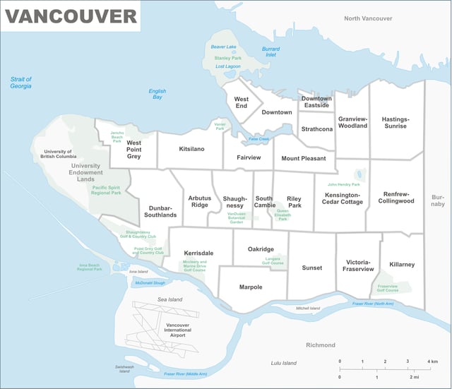 23 official neighbourhoods of Vancouver