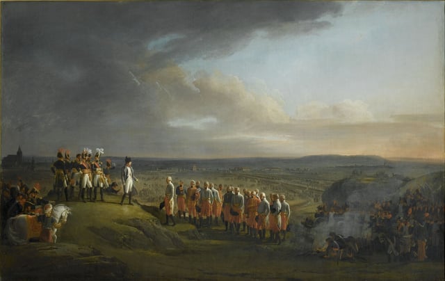 Napoleon and the Grande Armée receive the surrender of Austrian General Mack after the Battle of Ulm in October 1805. The decisive finale of the Ulm Campaign raised the tally of captured Austrian soldiers to 60,000. With the Austrian army destroyed, Vienna would fall to the French in November.