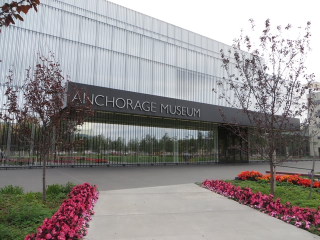 The front entrance of the Anchorage Museum at Rasmuson Center in downtown.