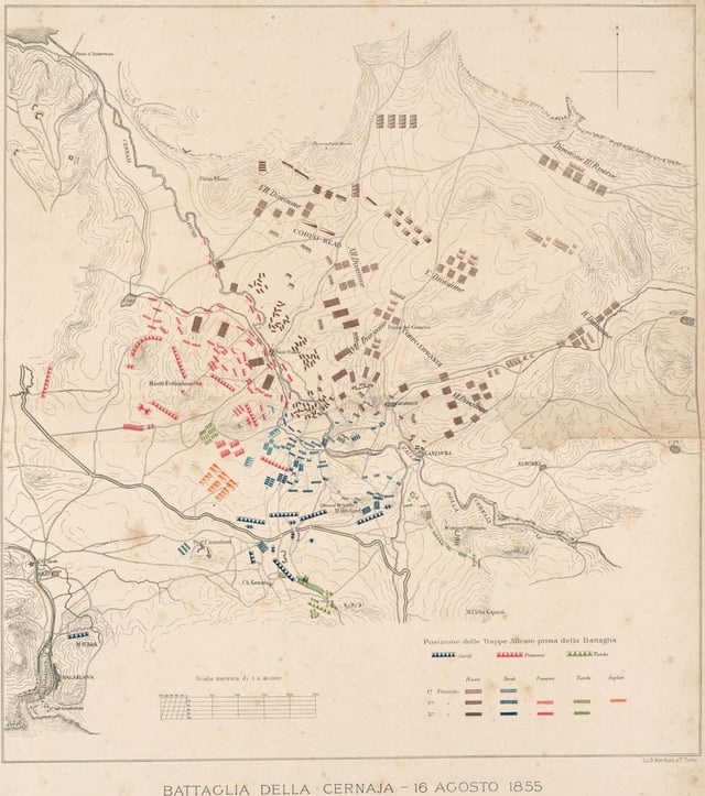 Battle of the Chernaya, the forces at the beginning of the battle and the Russian advance
