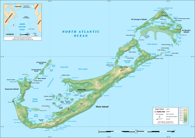 Topographic map of Bermuda