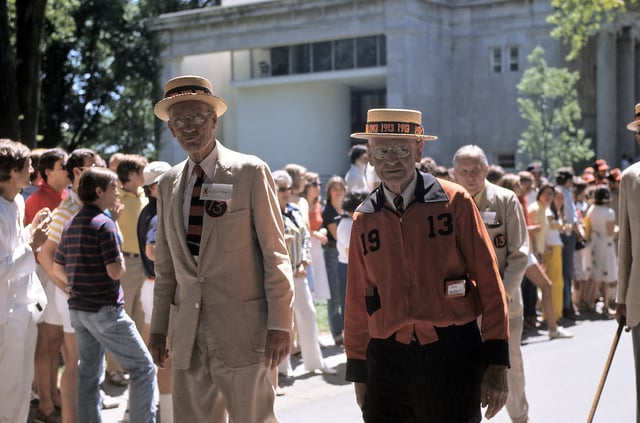 The P-Rade in the 1970s, showing marchers from the class of 1913 including Donald B. Fullerton on the right