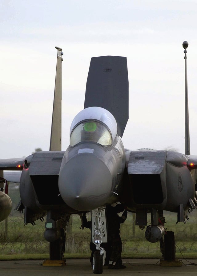 F-15E with speed brake deployed and CFTs fitted