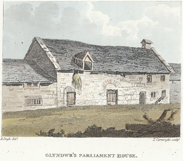 Owain Glyndŵr's Parliament House, Machynlleth, pictured in 1814
