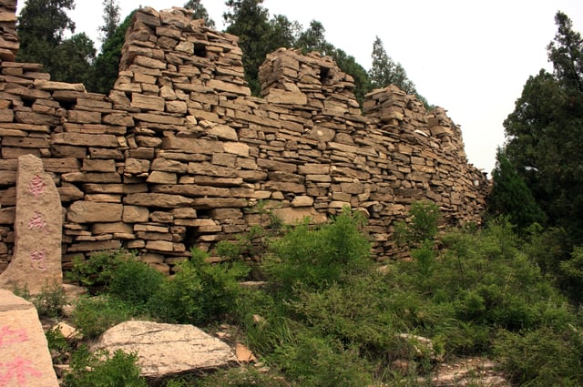 Ruins of the ancient Great Wall of Qi on Dafeng Mountain in the Changqing District of Jinan, Shandong province, dated back to the Warring States period