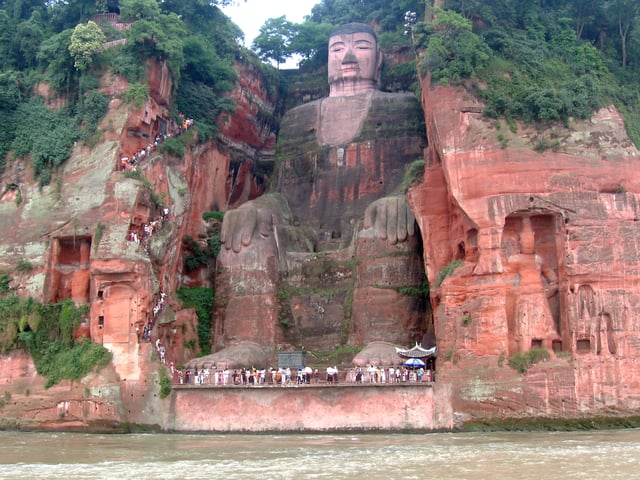 The Leshan Giant Buddha, built during the latter half of the Tang dynasty (618–907).