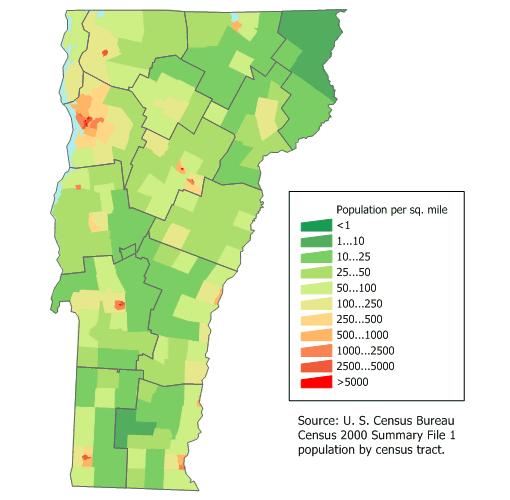 Population density of Vermont