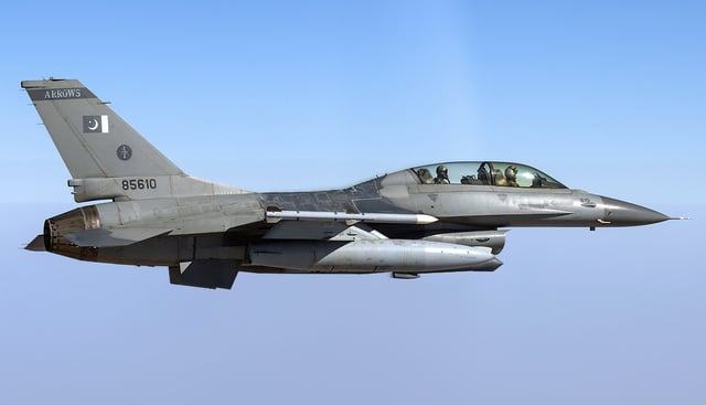 A Pakistani F-16BM in flight